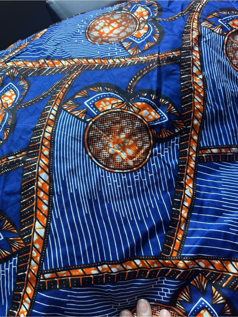 5 - Blue & Orange Ankara Print Cocktail Table Cover - 132” Round - Picture 4 of 6